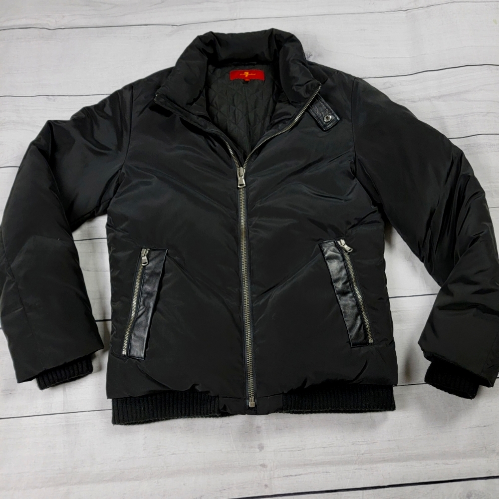 7 For All Mankind Down Leather Trim Bomber S